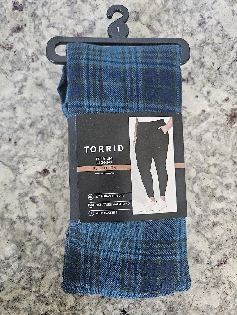 Torrid Teal and Navy Plaid Full-Length Leggings, Size 1